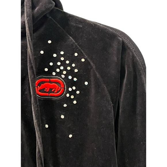 Ecko Red Vintage 90's Velvet Embroidered Rhinestone Zip Up Hoodie Size Medium - Picture 3 of 9